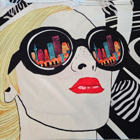 Vintage Poncho XL Y2k Mod Faux Suede Fringe Woman Graphic B&W Artsy Art To Wear - Picture 2 of 10